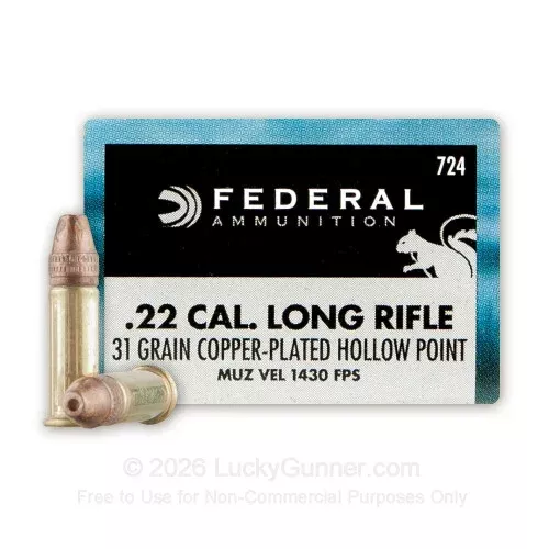 .22 Long Rifle – 31 Grain Copper Plated Hollow Point – Federal Game Shok – 5000 Rounds