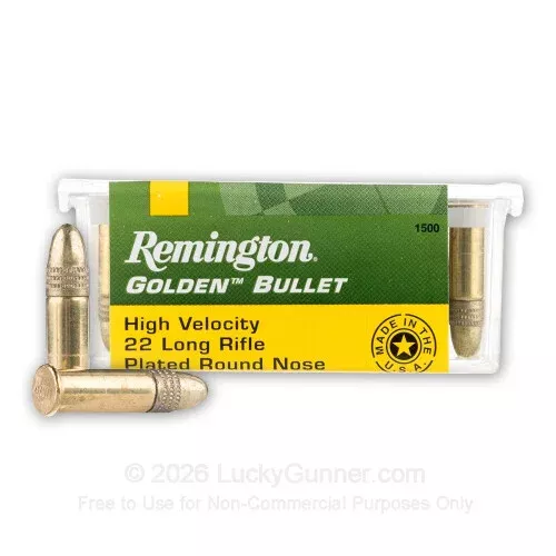 .22 Long Rifle – 40 Grain Copper Plated Round Nose – Remington Golden Bullet – 5000 Rounds