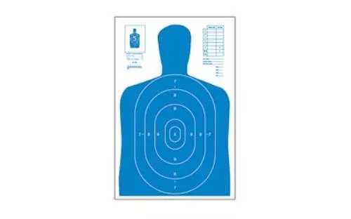Action Target B-27E EcoFALSEmy Blue Silhouette Cut Off Below Ring 7 23"x35" 100 Per Box B-27EBLUE-100