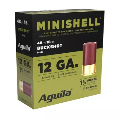 Aguila Minishell 12 Gauge Ammo 1-3/4″ #4 Buckshot 5/8 oz 1200 fps Box of 25