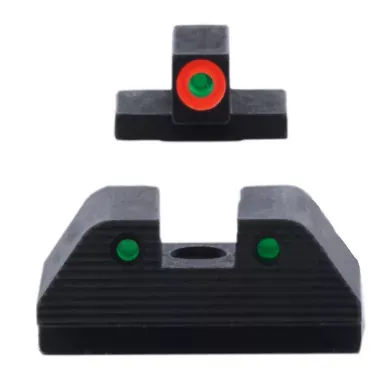 AmeriGlo Trooper | Night Sight | For Smith & Wesson M&P M2.0 | Green Front with Orange Outline | Green with Black Outline Serrated SQ Rear | Matte Finish | Black | SW-817