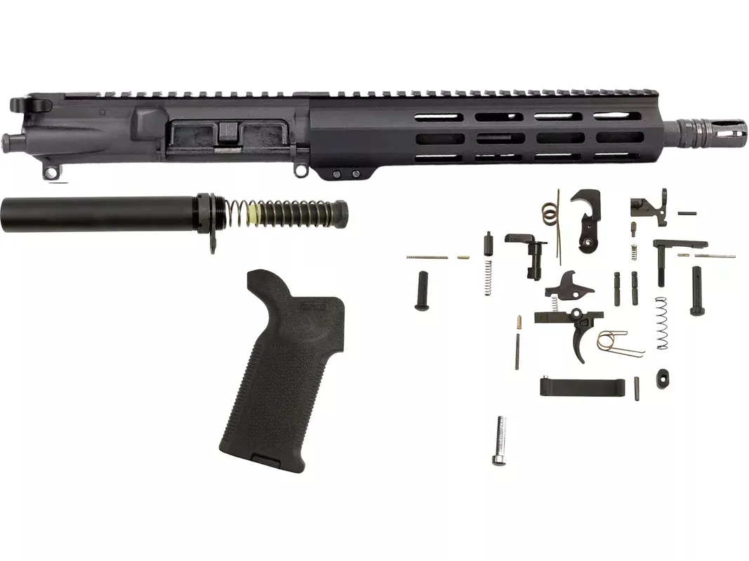AR-STONER AR-15 Enhanced Pistol Build Kit with Upper Receiver Assembly 300 AAC Blackout 10″ Barrel Pistol Length M-LOK Handguard, Complete Lower Parts Kit with Magpul MOE Furniture Black