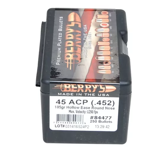 Berrys 84477 Superior Pistol 45Cal 185gr Hollow Base Round Nose 250/Box