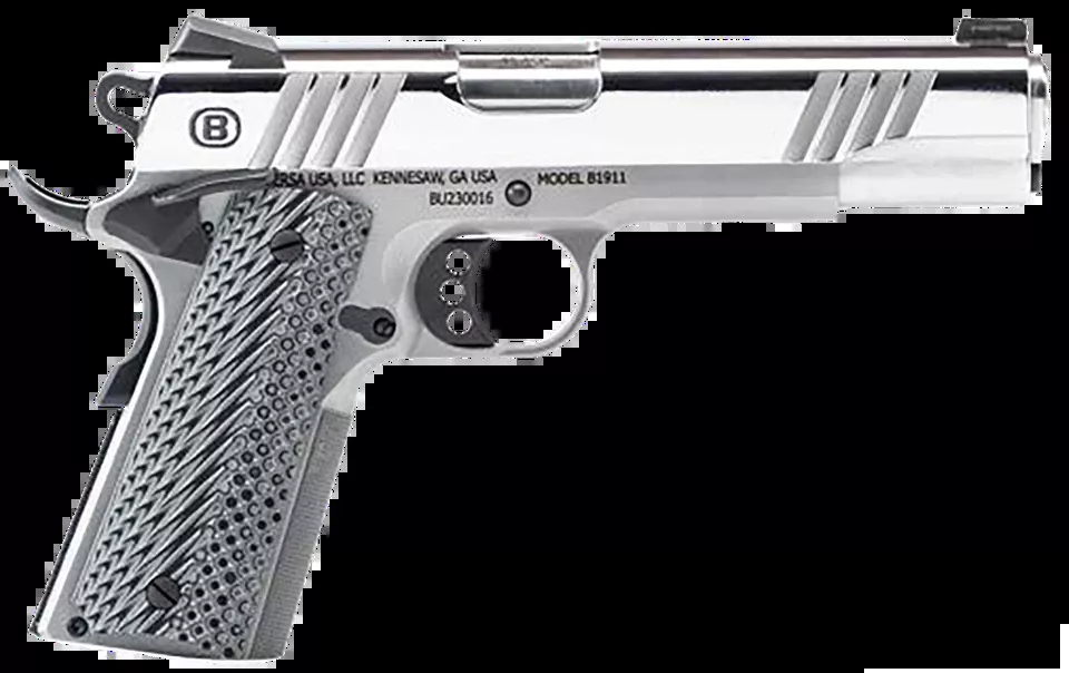 Bersa B1911 Full Size 45 ACP Pistol with Stainless Steel Finish and Gray VZ Grip