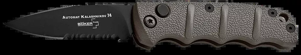 Boker Kalashnikov 2.52" Drop Point Knife with Black D2 Steel Blade and Gray Aluminum Handle