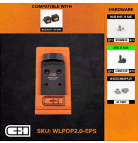 C&H Precision Weapons V4 Optic Mounting Plate Fits Walther PDP 2.0 For Holosun EPS/EPS Carry AFALSEdized Finish Black