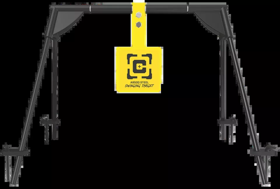 Caldwell 1187590 Swinging Rifle Target with Ground Stakes - Black/Yellow AR500 Steel