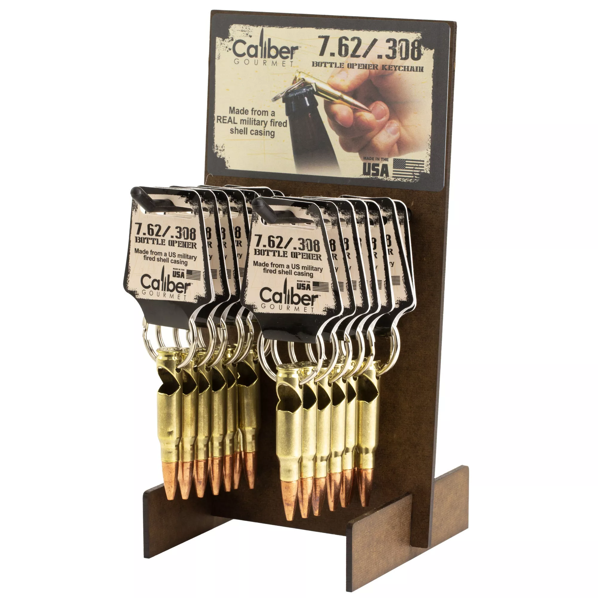 Caliber Gourmet 308 Bottle Opener Keychain Display 24 Keychains Gold