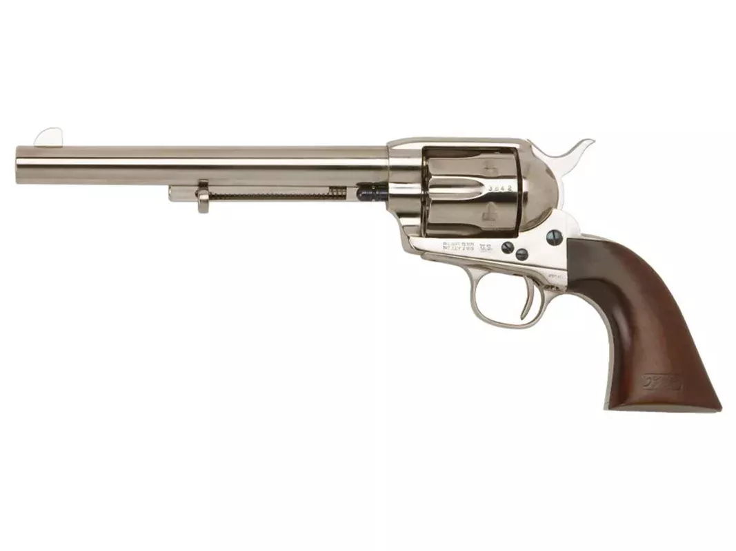Cimarron Firearms Cavalry Scout 45 Colt (Long Colt) Revolver 7.5″ Nickel Barrel 6 Round Walnut Grip