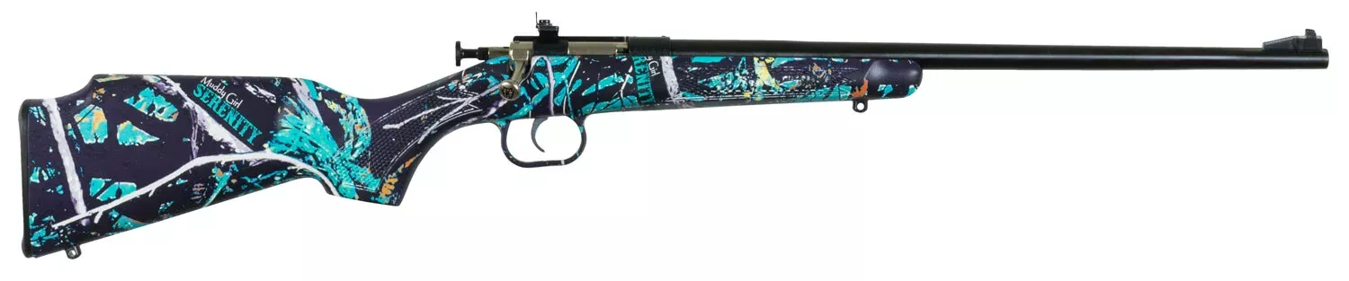 Crickett KSA2172 Youth22 LR 1rd 16.12″ Blued Barrel & Receiver, Fixed Front/Adjustable Rear Peep Sights, Muddy Girl Serenity Synthetic Stock w/11.5″ LOP, Rebounding Firing Pin Safety