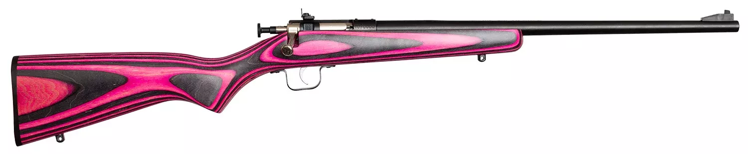 Crickett KSA2226 Youth22 LR 1rd 16.12″ Stainless Steel Barrel, Fixed Front/Adjustable Rear Peep Sights, Pink/Black Laminate Stock w/11.5″ LOP, Rebounding Firing Pin Safety
