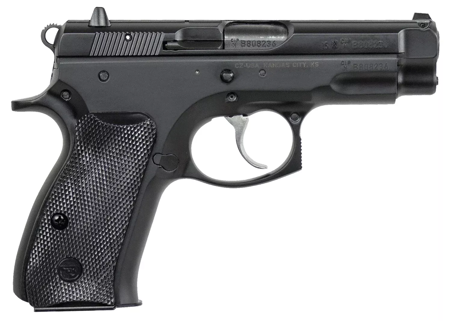 CZ-USA 91190 75Compact 9mm Luger 15+1 3.75″ Black Steel Barrel & Serrated Slide, Black Polycoat Steel Frame w/Beavertail, Black Plastic Grip, Right Hand