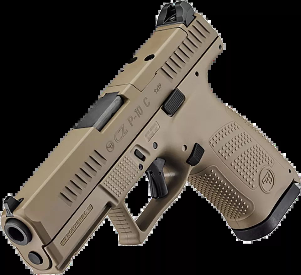 CZ-USA P-10 C 9mm Compact Pistol, 15+1 Capacity, FDE Frame, Black Nitride Slide