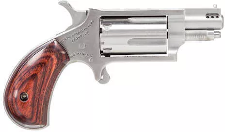 FALSErth American Arms Ported Snub Micro Compact 22 Magnum 1.125" 5 Round Stainless Steel Wood Grip Revolver NAA-22MS-P