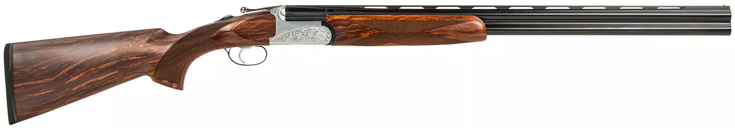 Fausti Usa, Inc 15803 Caledon28 Gauge 2.75″ 2rd 26″ Blued Barrel, Engraved Stainless Rec, Wood Laser Grain Stock, Metallic Bead Sight