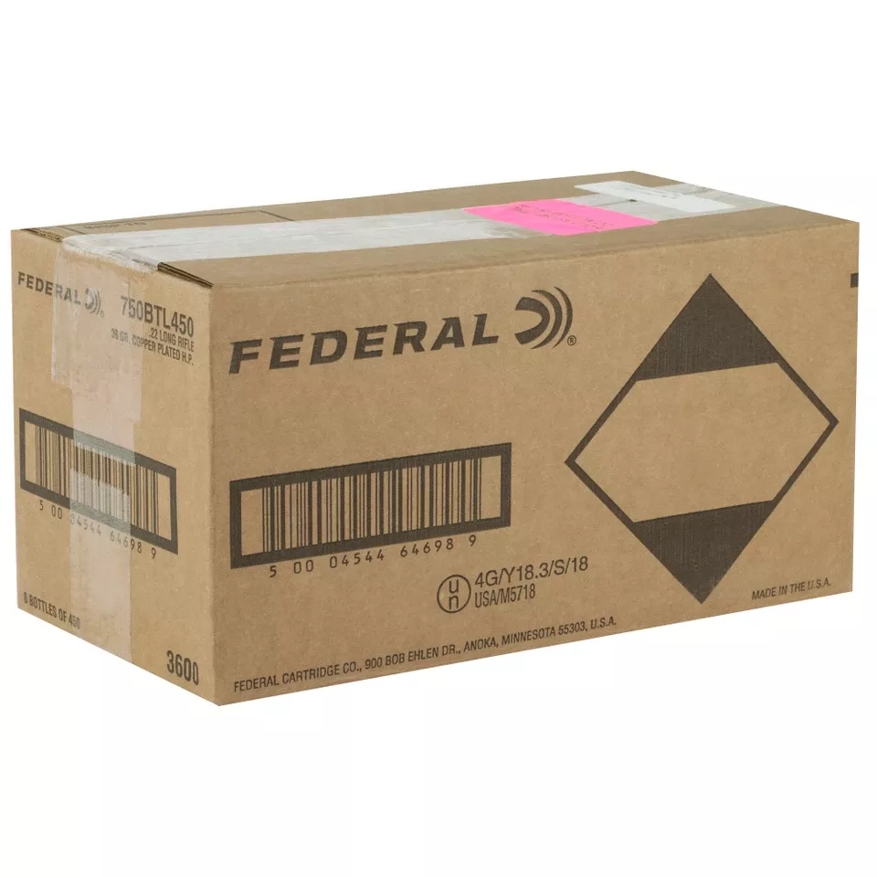 Federal .22LR 36 Grain Copper-Plated Hollow Point BYOB Bucket - 8x450 Count