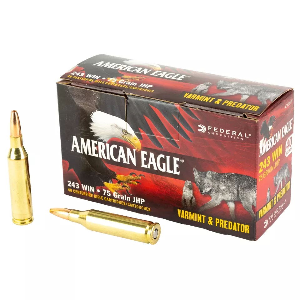 Federal American Eagle Varmint & Predator .243 Win 75 Grain, 40 Rounds/200 Rounds