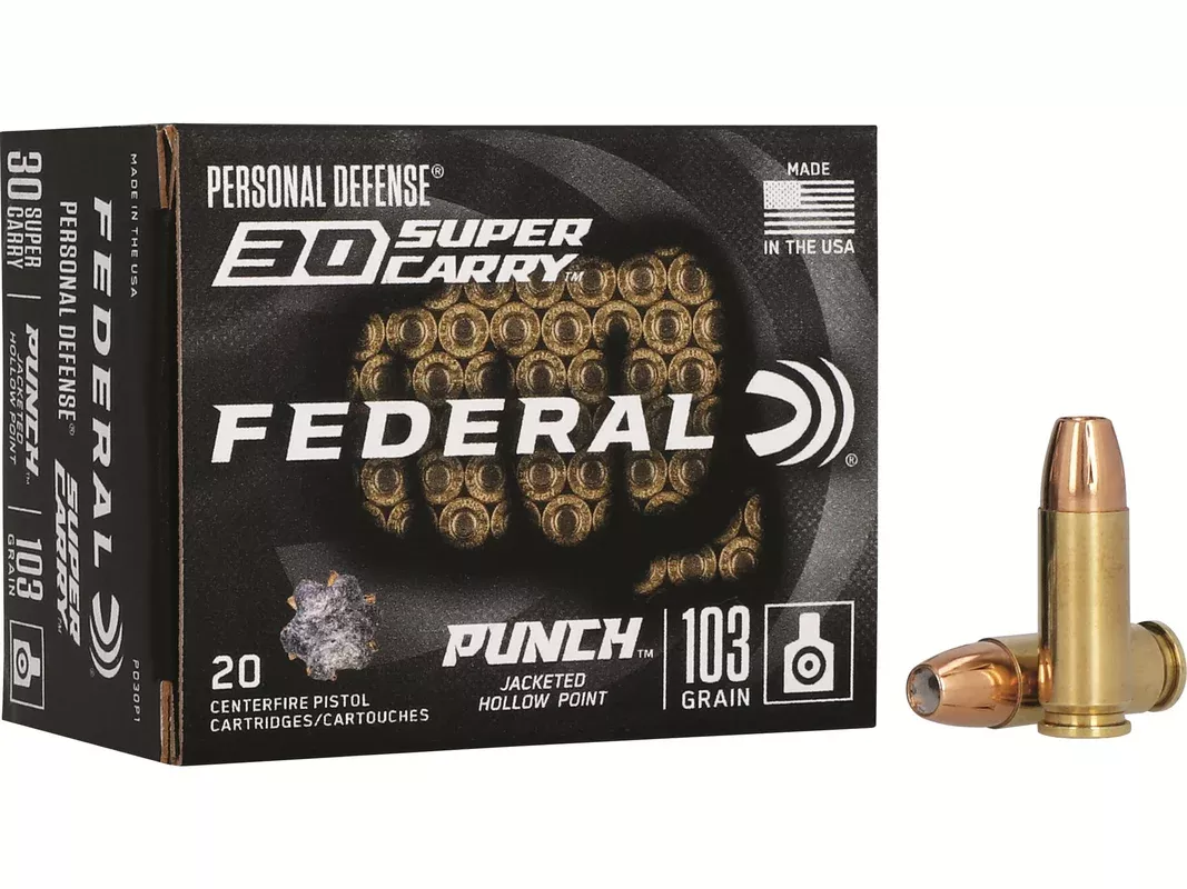 Federal Personal Defense Punch 30 Super Carry Ammo 103 Grain Jacketed Hollow Point Box of 20