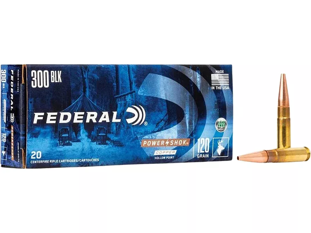 Federal Power-Shok 300 AAC Blackout Ammo 120 Grain Solid Hollow Point Lead Free Box of 20