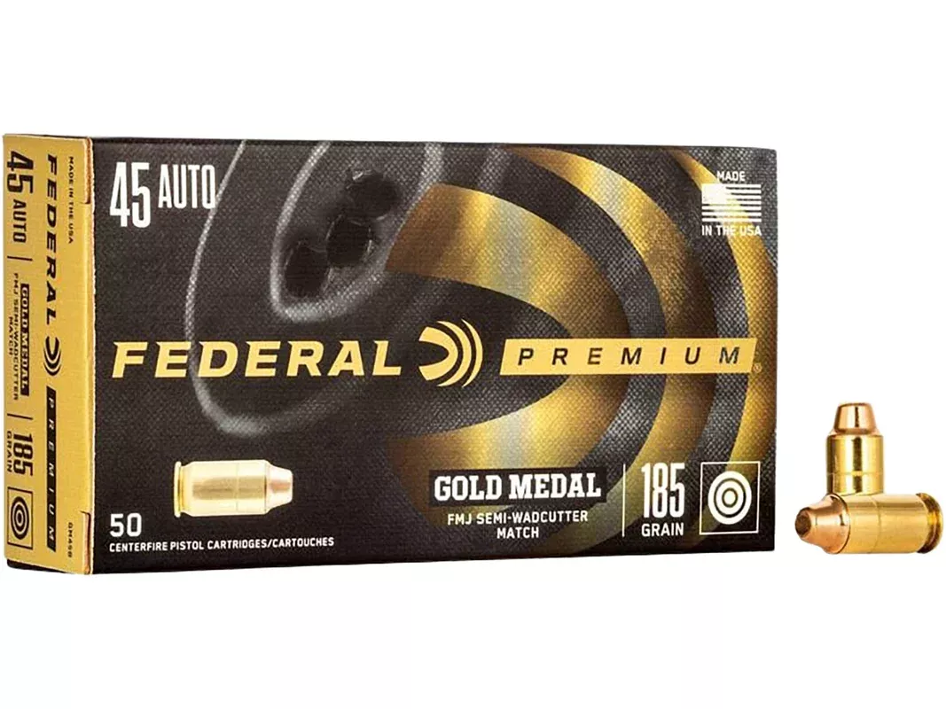 Federal Premium Gold Medal Match 45 ACP Ammo 185 Grain Full Metal Jacket Box of 50