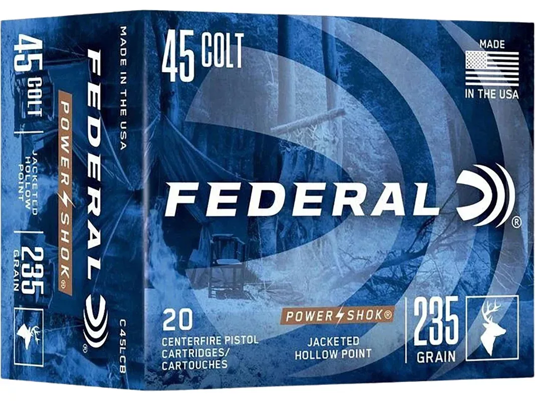 Federal Premium Power-Shok 45 Colt (Long Colt) Ammo 235 Grain Jacketed Hollow Point Box of 20