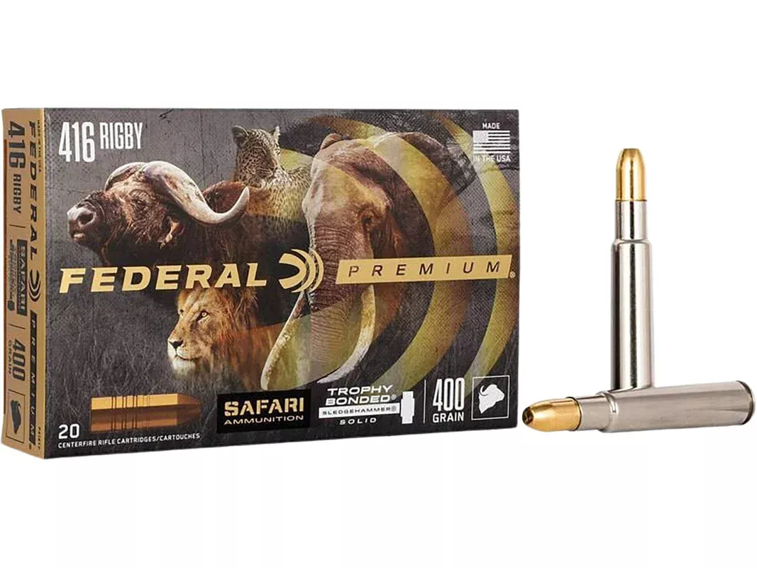 Federal Premium Safari 416 Rigby Ammo 400 Grain Speer Trophy Bonded Sledgehammer Bonded Flat Nose Box of 20