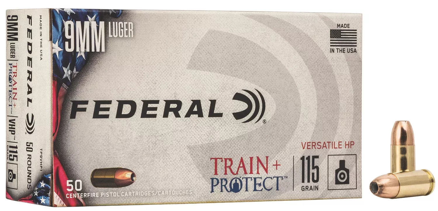 Federal TP9VHP1 Train + Protect9mmLuger 115gr Versatile Hollow Point 50 Per Box/10 Case