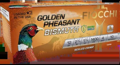 Fiocchi Golden Pheasant 12 Gauge Ammo 2-3/4″ #4 Bismuth Shot 1-1/4 oz Box of 10