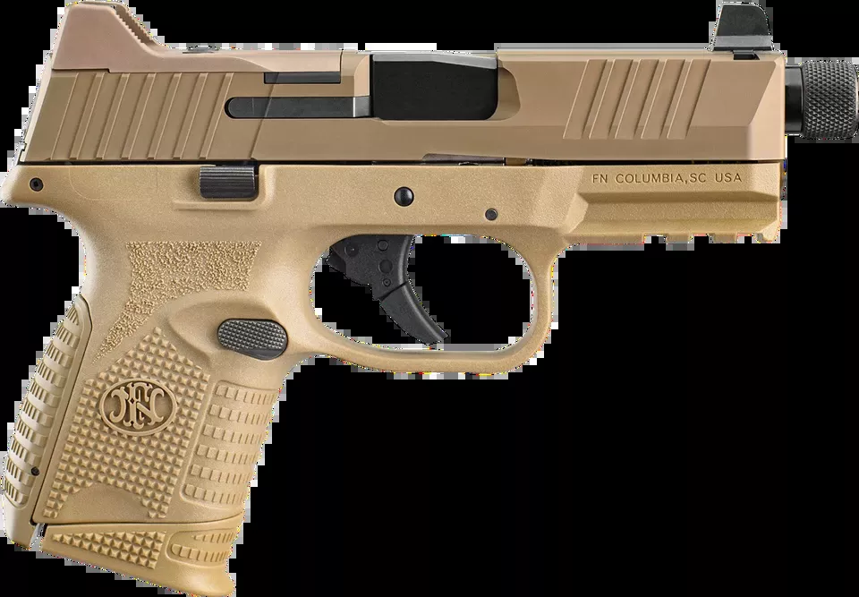 FN 66100781 509CT Compact 9mm Luger Pistol, FDE Finish, Optic Cut Slide, Threaded Barrel
