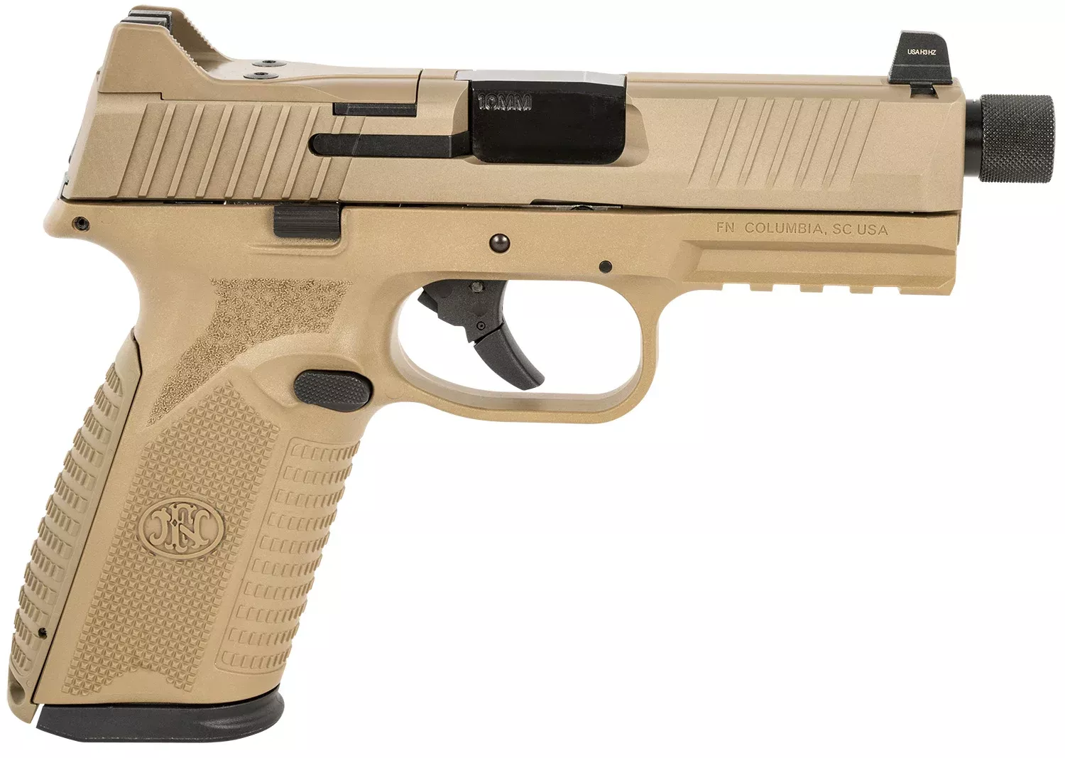 FN 66101376 510 Tactical Full Size Frame 10mm Auto 22+1, 4.71″ Black Target Crown Steel Barrel, Flat Dark Earth PVD Optic Cut/Serrated Steel Slide & Polymer Frame w/Picatinny Rail, Ambidextrous