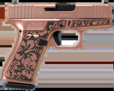 Glock 43 Gen3 9mm Luger Pistol 3.41″ Barrel 6+1 Round Black Steel Barrel Chimera Cerakote Slide Chimera Hibiscus Cerakote Frame