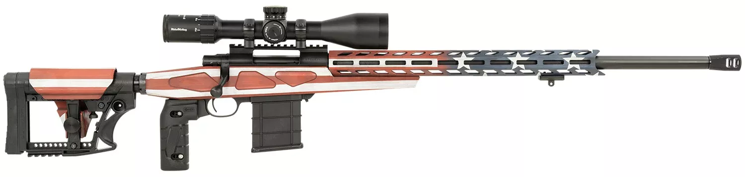 Howa HCRA73107USKMDT M1500 APC Chassis 308 Win 10+1 (3 Mags) 24″ HB, American Flag Cerakote, Luth-AR MBA-4 Stock with Aluminum Chassis, 4-16×50 Scope, Bipod & 2 Grips