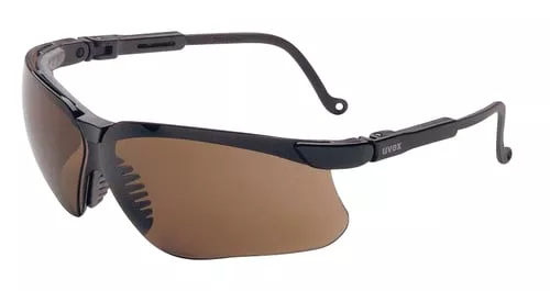 Howard Leight R03572 Uvex Genesis 99.9% UV Rated Anti-Fog Expresso Lens with Black Wraparound Frame & Adjustable Temple Sleeves for Adults