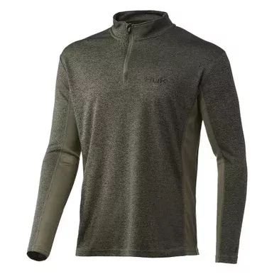 Huk Coldfront 1/4 Zip Long Sleeve Shirt Heather Moss Medium