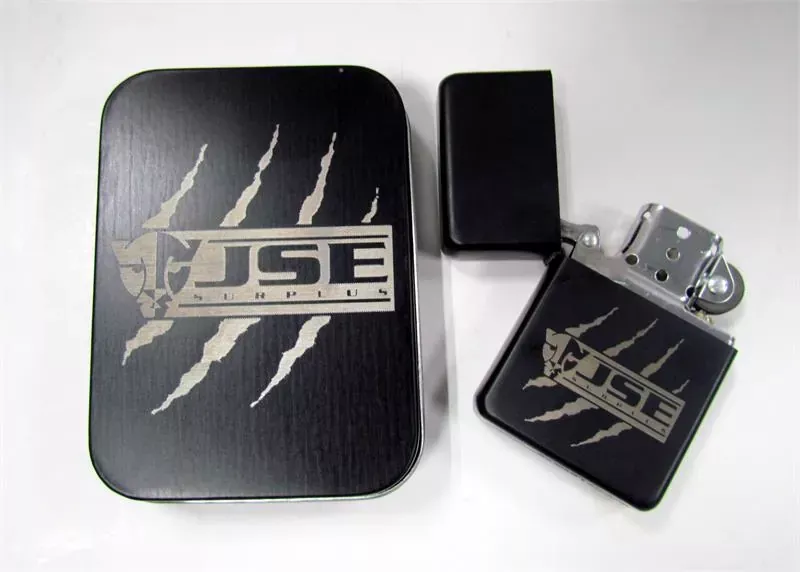 JSE Engraved Star Lighter (Zippo Style) with Tin Case – Matte Black
