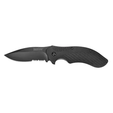Kershaw Black Clash Assisted Opening Pocket Knife 3.125″ Serrated Recurve 8Cr13MoV Black Stainless Steel Blade Nylon Handle Black