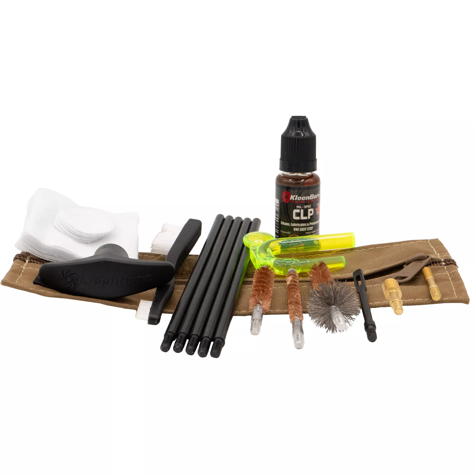 Kleen-Bore Compact Military /LE Tactical Cleaning Kit 9mm /5.56mm Coyote Case