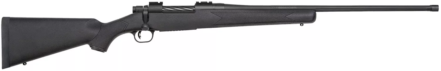 Mossberg 28118 PatriotFull Size 300 Win Mag 3+1 24″ Matte Blued Fluted Threaded Barrel, Drilled & Tapped Matte Blued Stainless Steel Receiver, Black Fixed Synthetic Stock, Right Hand