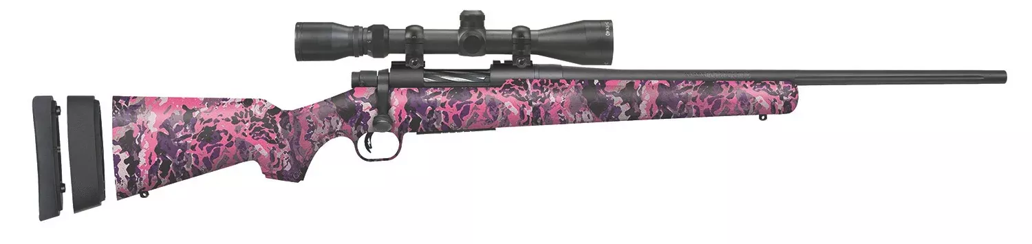 Mossberg 28145 Patriot Super Bantam 308 Win Caliber with 5+1 Capacity, 20″ Fluted Barrel, Matte Blued Metal Finish & Muddy Girl Wild Synthetic Stock Right Hand (Youth) Includes 3-9x40mm Scope