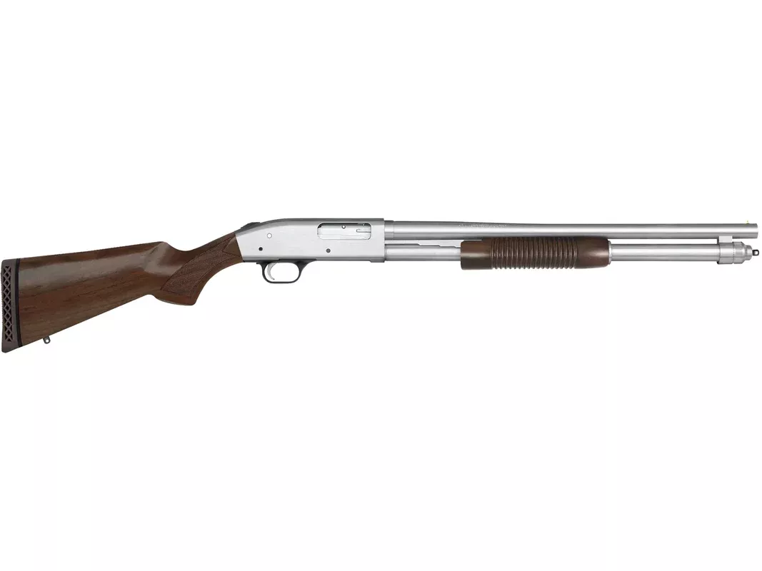 Mossberg 590 Security Pump 12 Gauge Shotgun 20″ Chrome Barrel Walnut Field Stock