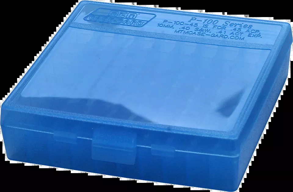 MTM Case-Gard P-100 Multi-Caliber Handgun Ammo Box - Clear Blue, 100-Round Capacity