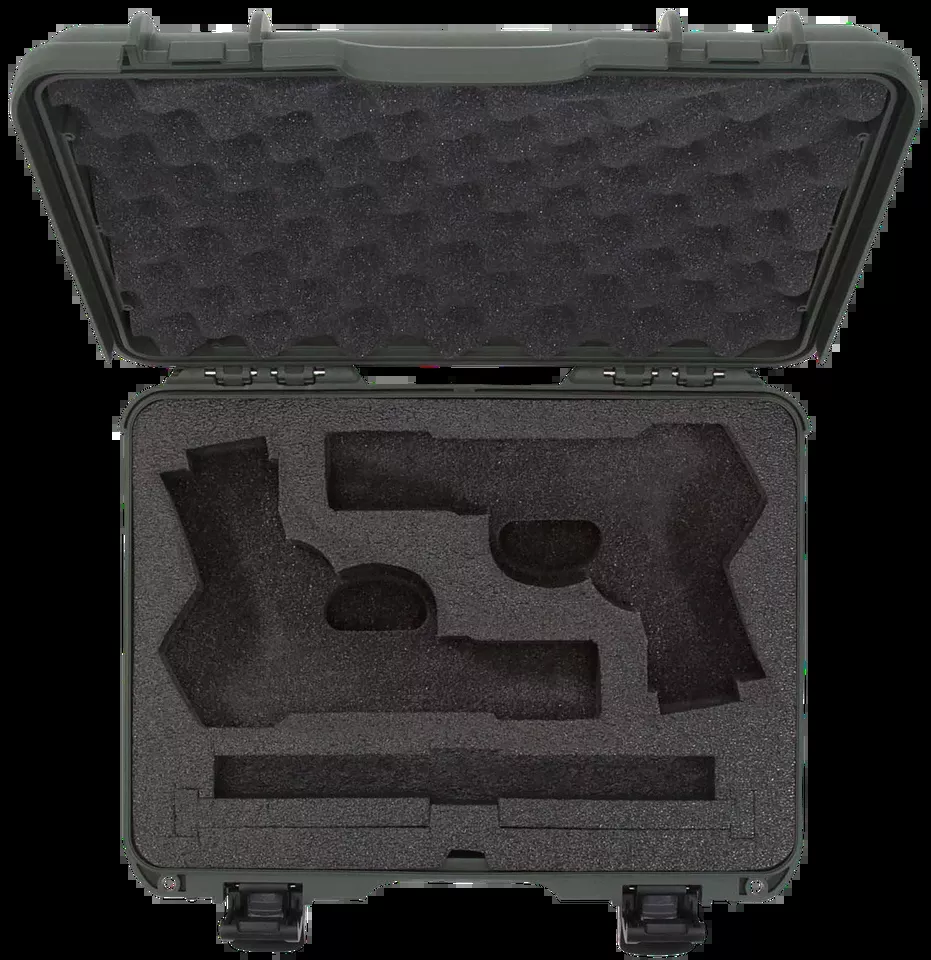 Nanuk 910 Classic 2 Up Pistol Case - Olive Polymer with Latches & Foam Padding