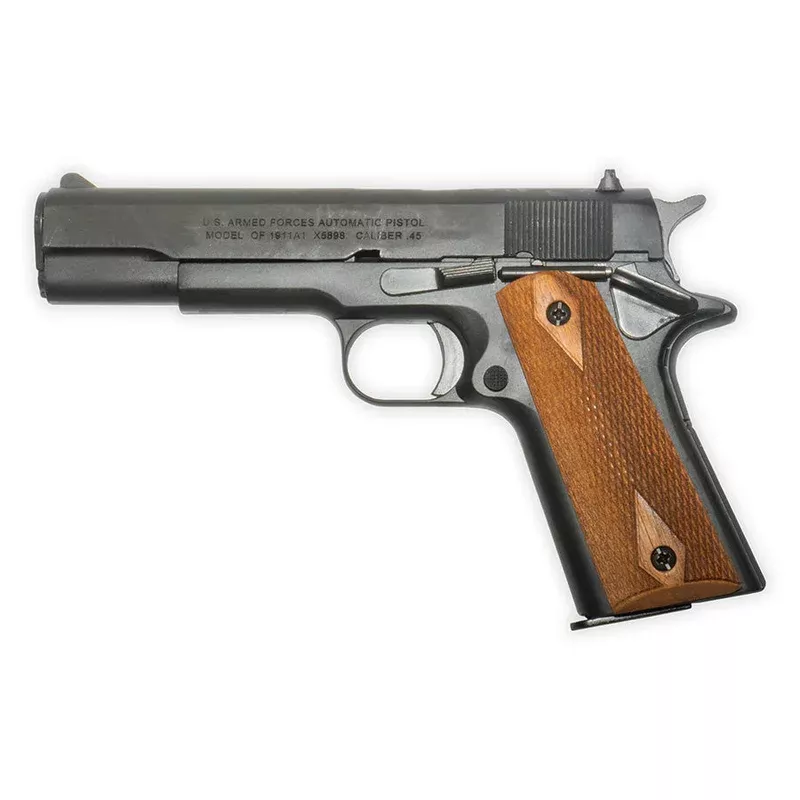 Non-Firing 45 Gov’t M1911 Replica | Kimar | Removable Magazine | Blued Finish with Scored Wooden Grips