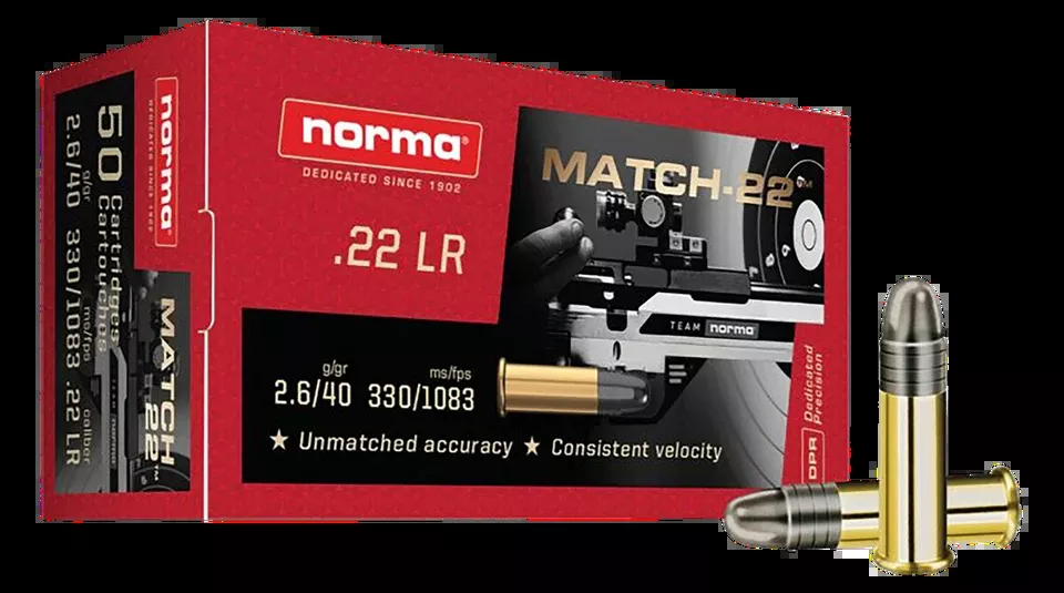 Norma Precision Match 22LR 40gr LRN Ammo - 50/Box