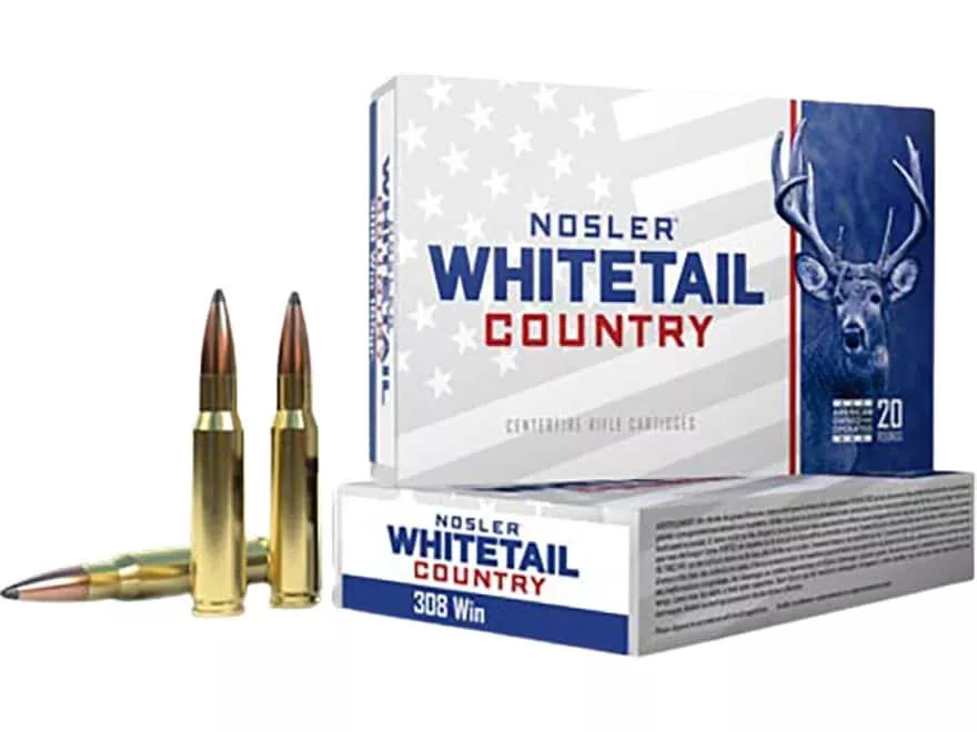 Nosler Whitetail Country 308 Winchester Ammo 150 Grain Solid Base Jacketed Soft Point Box of 20