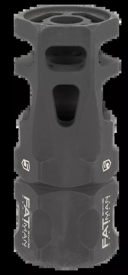 Phase 5 Weapon Systems FATMAN9MM Hex Brake for AR-Platform - Black Parkerized Steel, 1/2"-36 tpi Threads, 3" OAL