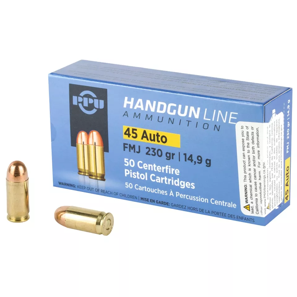 PPU 45 ACP Full Metal Jacket 230 Grain Ammunition - 50 Rounds/500 Rounds