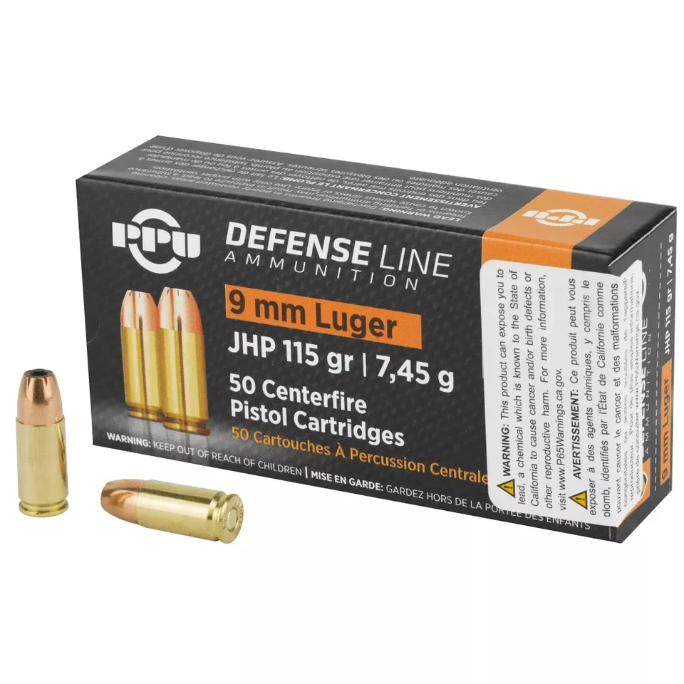PPU 9MM JHP 115GR Ammunition - 50 Rounds/1000 Rounds
