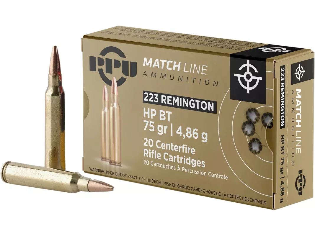PPU Match 223 Remington Ammo 75 Grain Hollow Point Boat Tail
