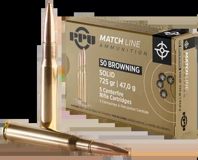 PPU PPM50 Match 50 BMG Ammo 725 Grain Full Metal Jacket Box of 5
